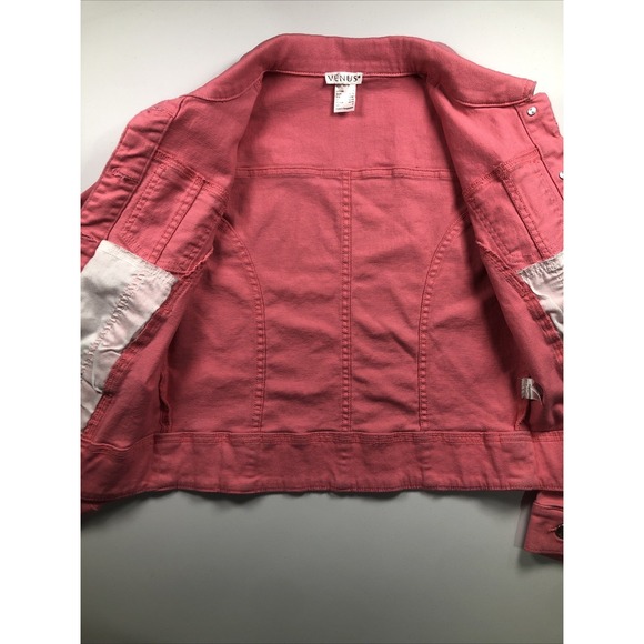 Venus Button Front Denim Jacket Womens  Pink Cotton Retro Feminine SMALL - Picture 6 of 9